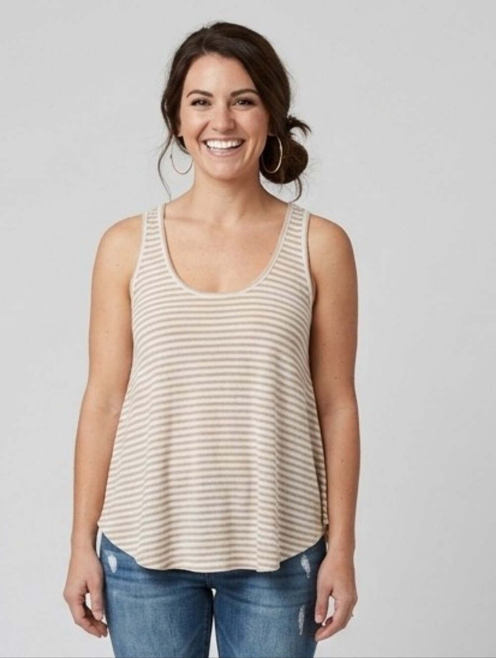 Bozzolo Beige and White Striped Scoop Tank
